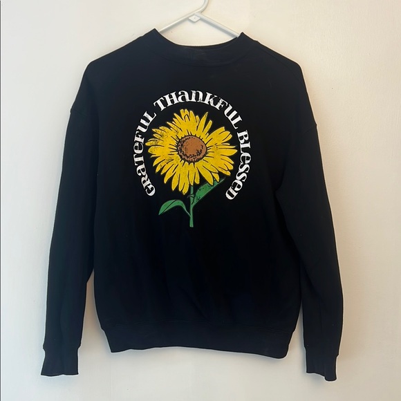 Awake Other - Awake Black Crewneck Sweater with Sunflower Graphic